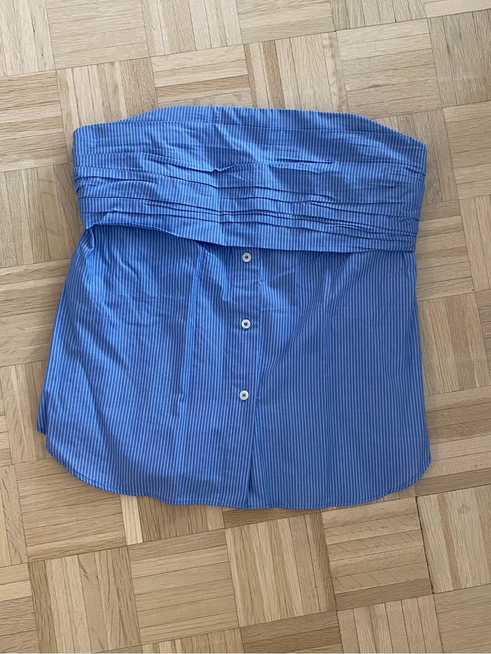 Zara Blue and White Pinstripe Strapless Top